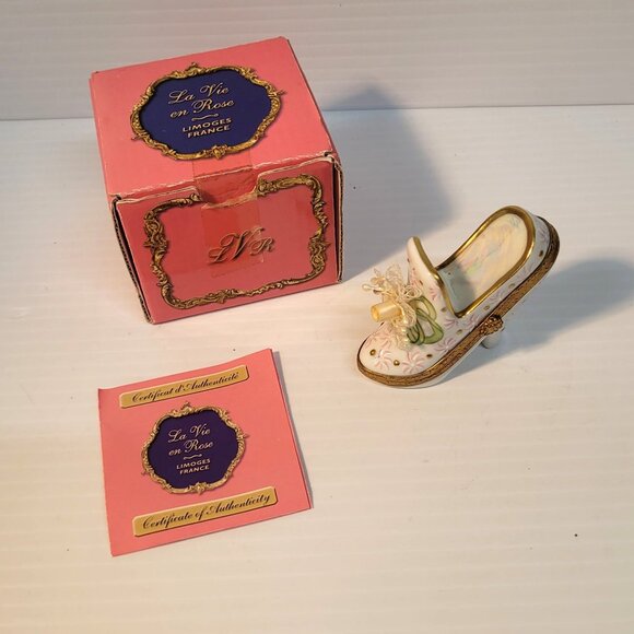 Limoges France Ladies Shoe Hinged Trinket Box Peint Main Vintage Wedding - Picture 8 of 8